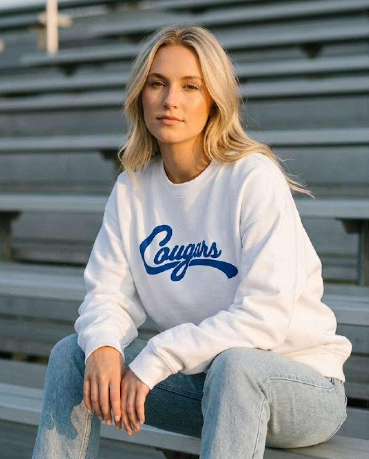 White Cougars Script Crewneck